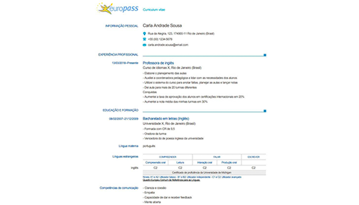 currículo no padrão europeu modelo
