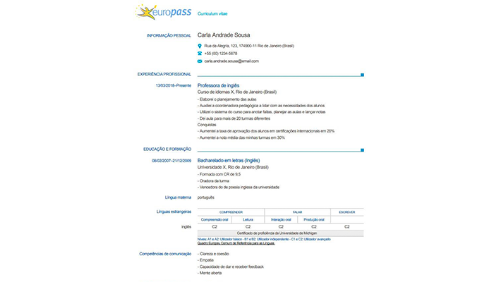 currículo no padrão europeu modelo europass