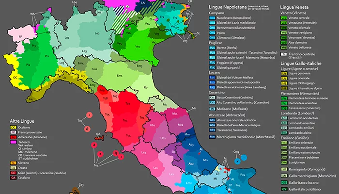 dialetos e curiosidades do italiano mapa